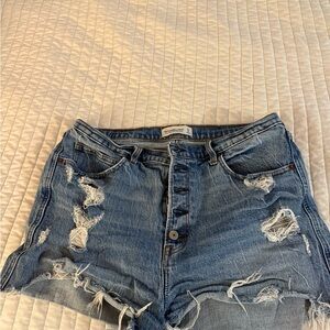Abercrombie & Fitch Blue Jean Shorts Distressed High-Waisted